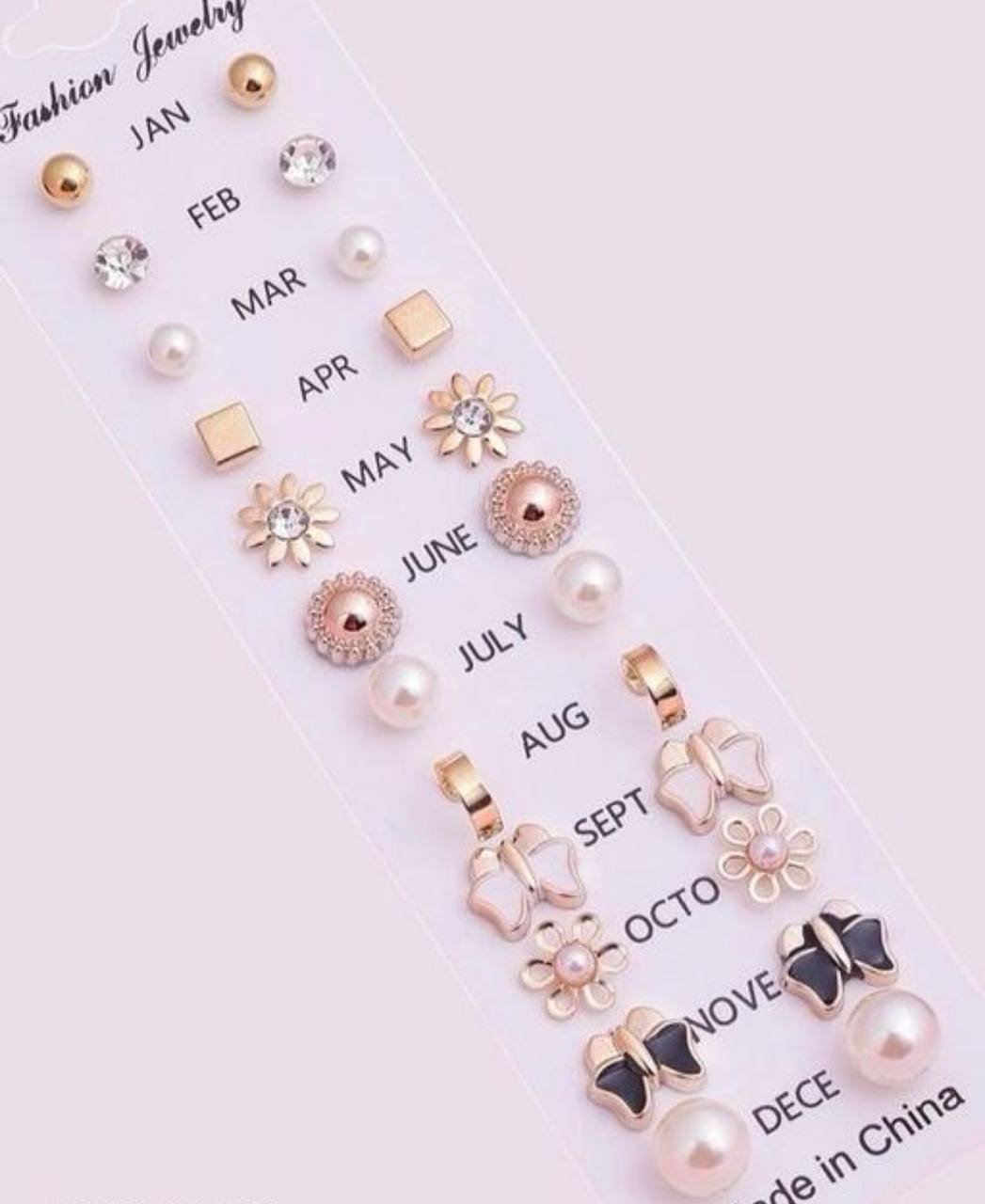 12-Pair Fashion Stud Earrings Set for Women & Girls(CARD -9)