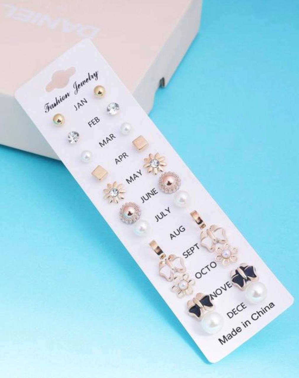 12-Pair Fashion Stud Earrings Set for Women & Girls(CARD -9)
