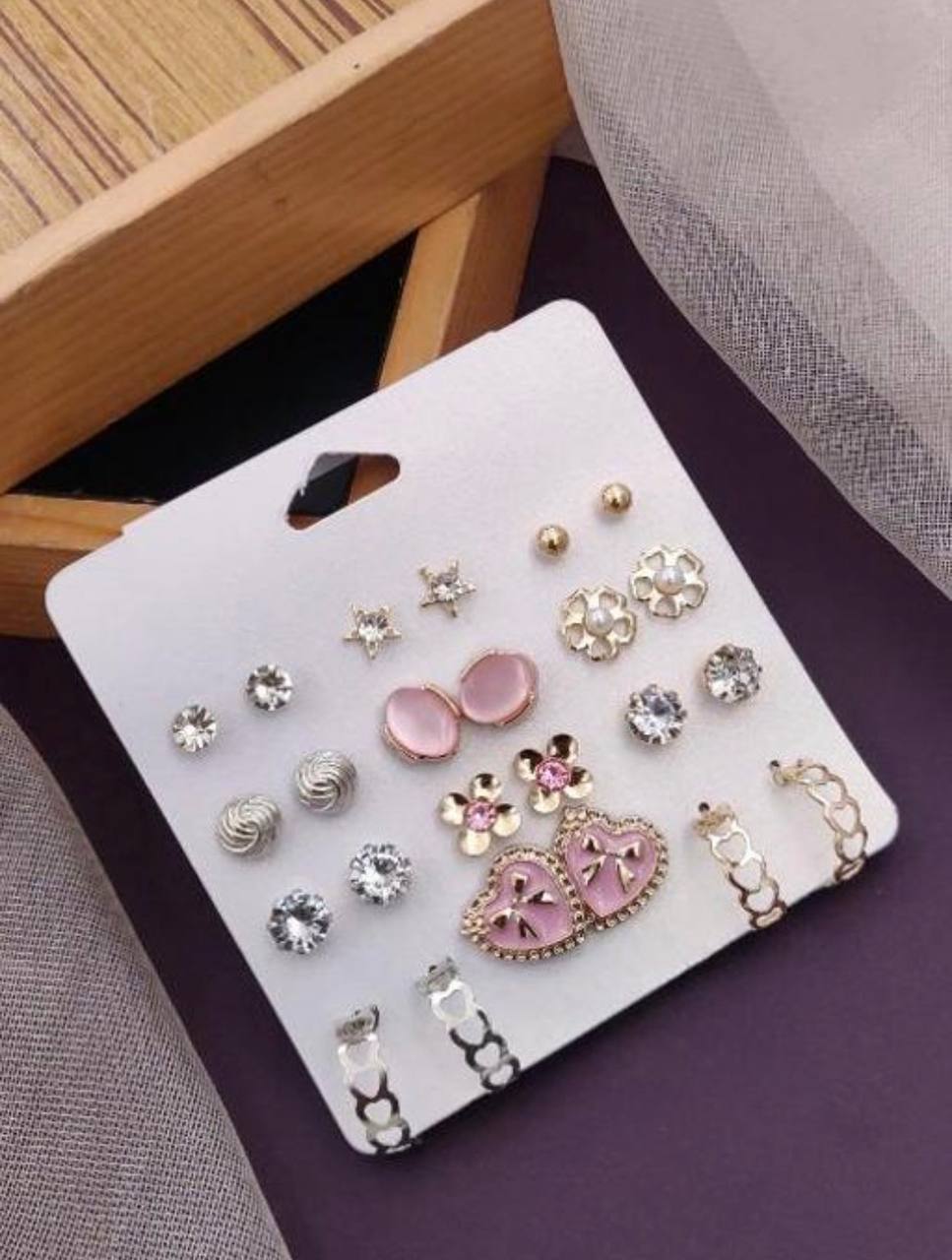 12-Pair Fashion Stud Earrings Set for Women & Girls(CARD -10)