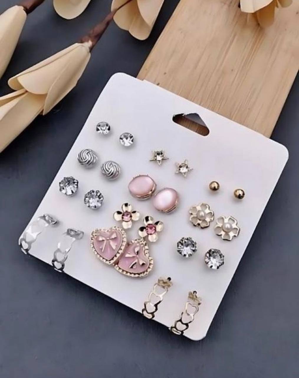 12-Pair Fashion Stud Earrings Set for Women & Girls(CARD -10)