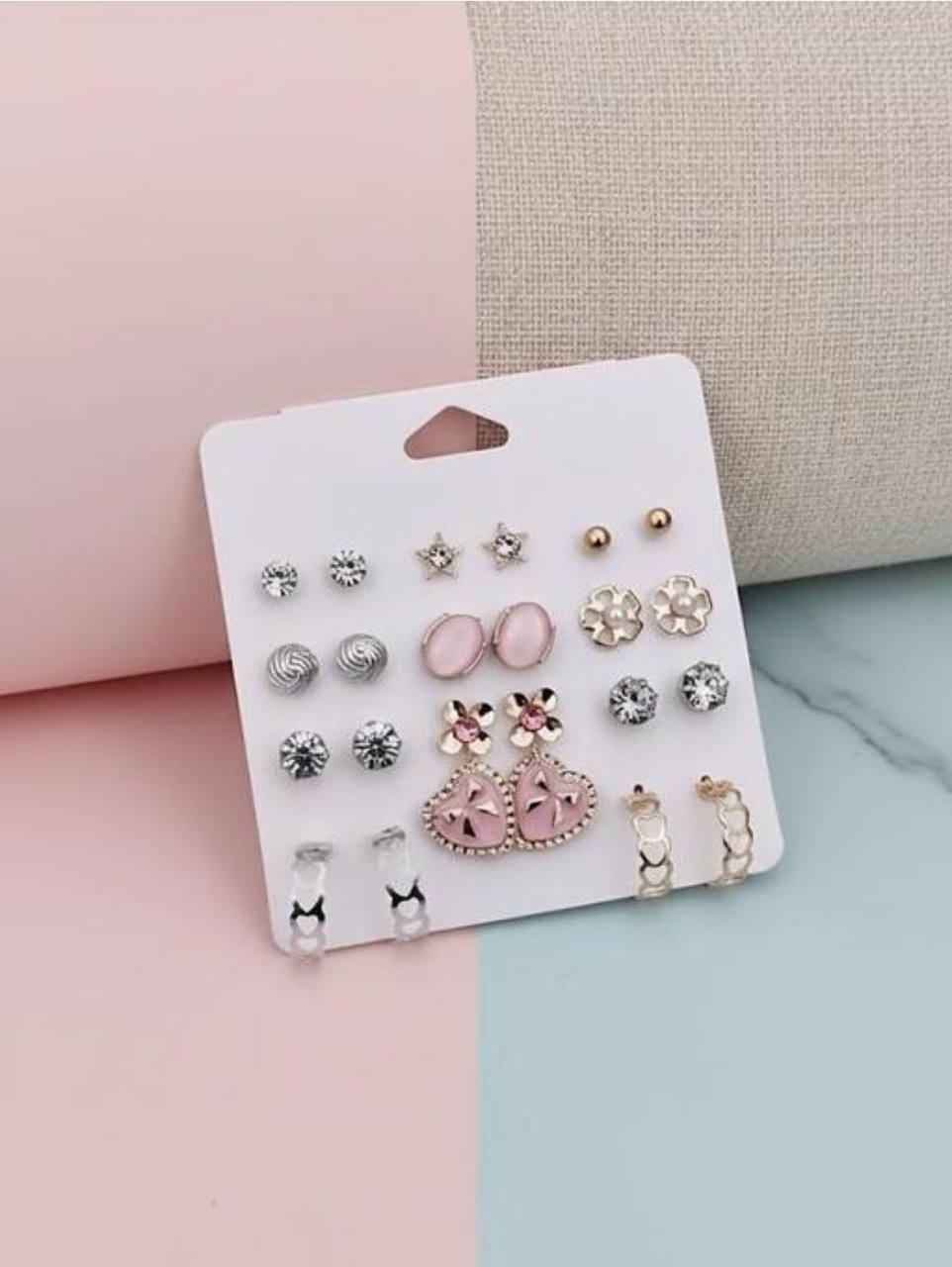 12-Pair Fashion Stud Earrings Set for Women & Girls(CARD -10)