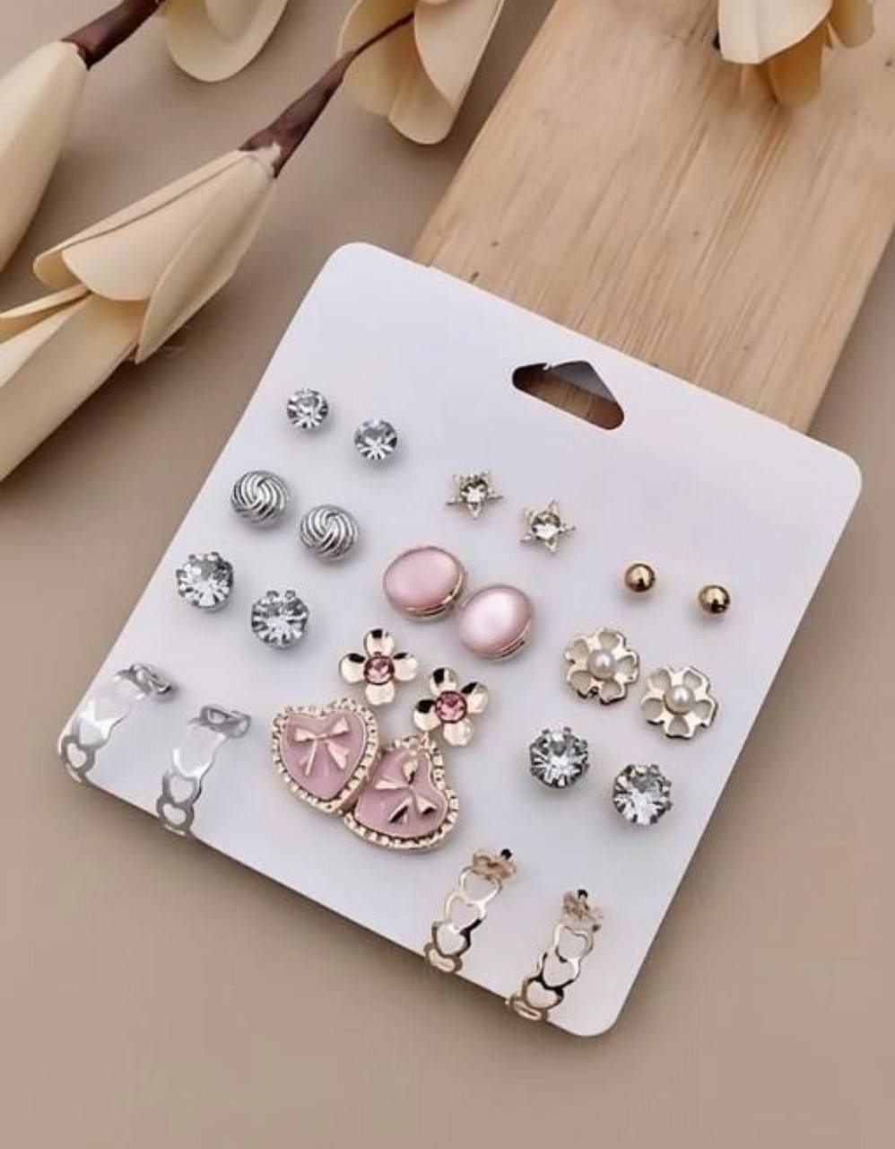 12-Pair Fashion Stud Earrings Set for Women & Girls(CARD -10)