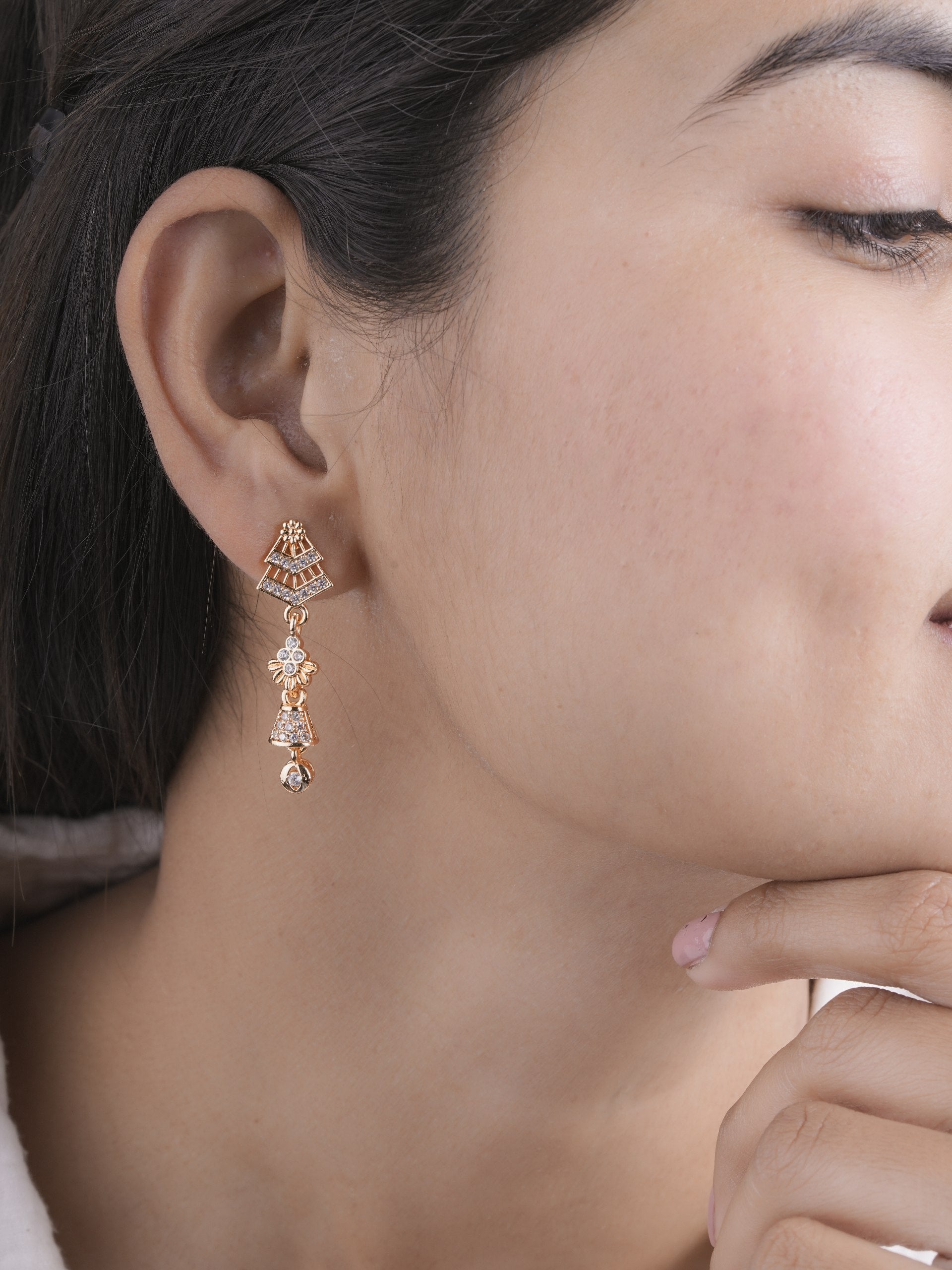 Gold Plated Floral Crystal Drop Earrings ( ERG 1 )