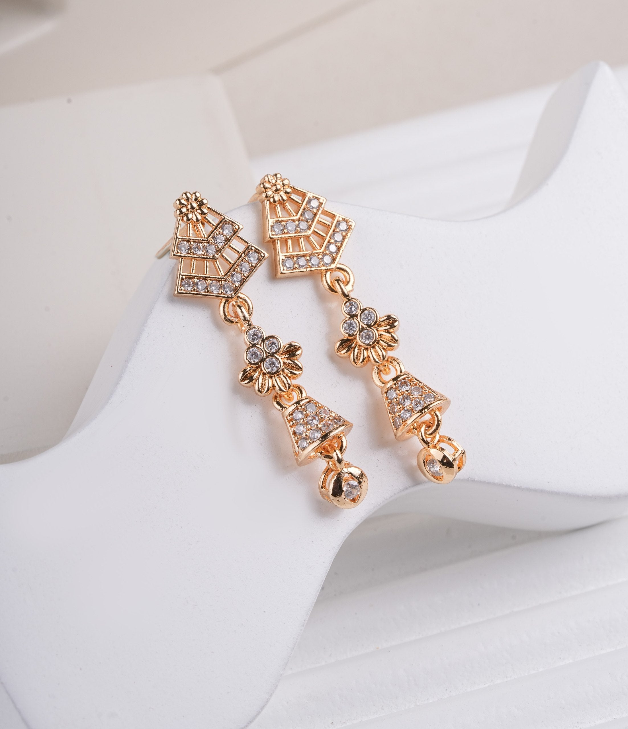 Gold Plated Floral Crystal Drop Earrings ( ERG 1 )