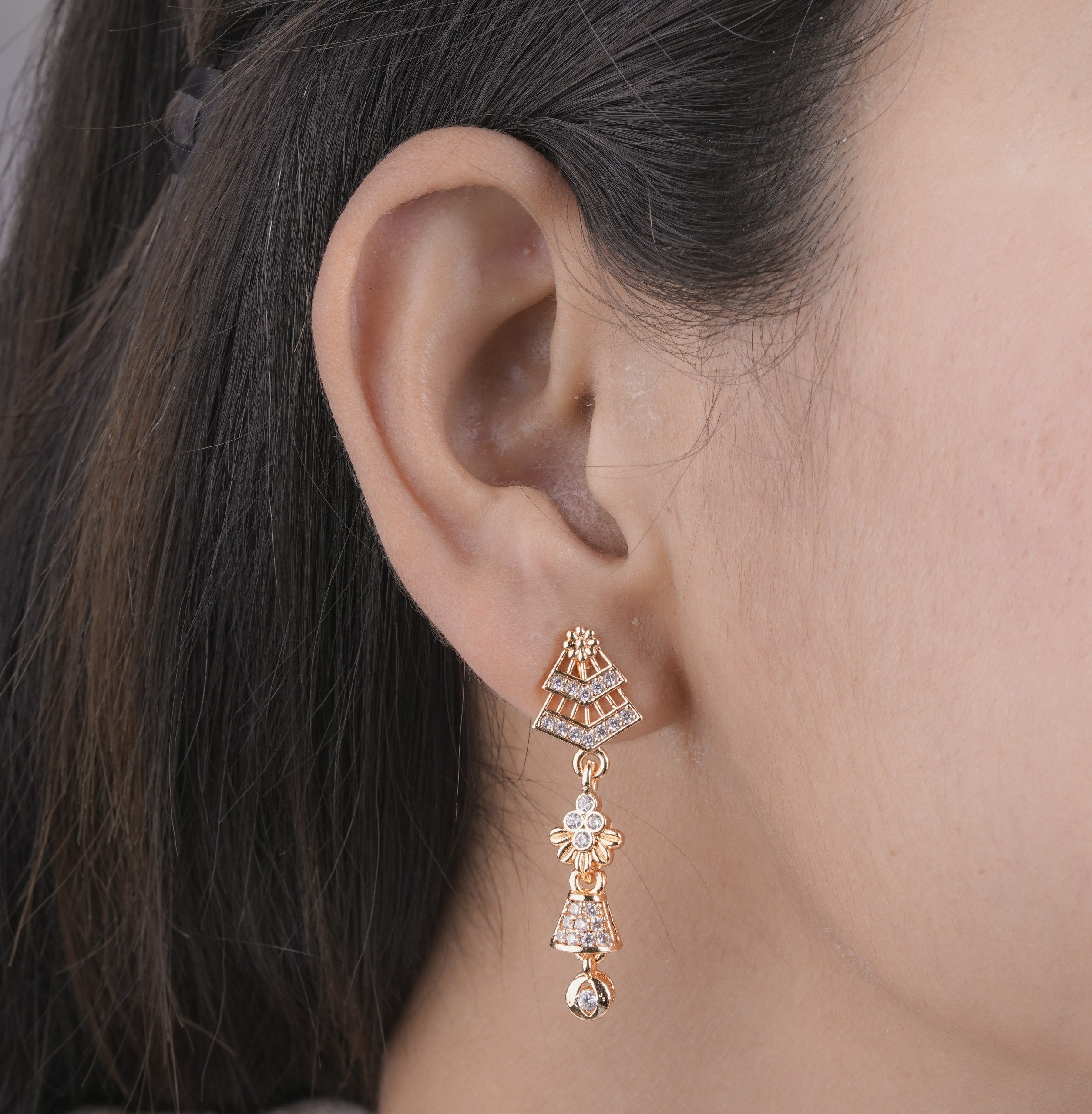 Gold Plated Floral Crystal Drop Earrings ( ERG 1 )