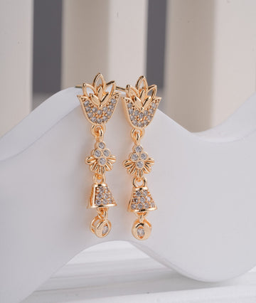 Gold Plated Floral Crystal Drop Earrings ( ERG 3)