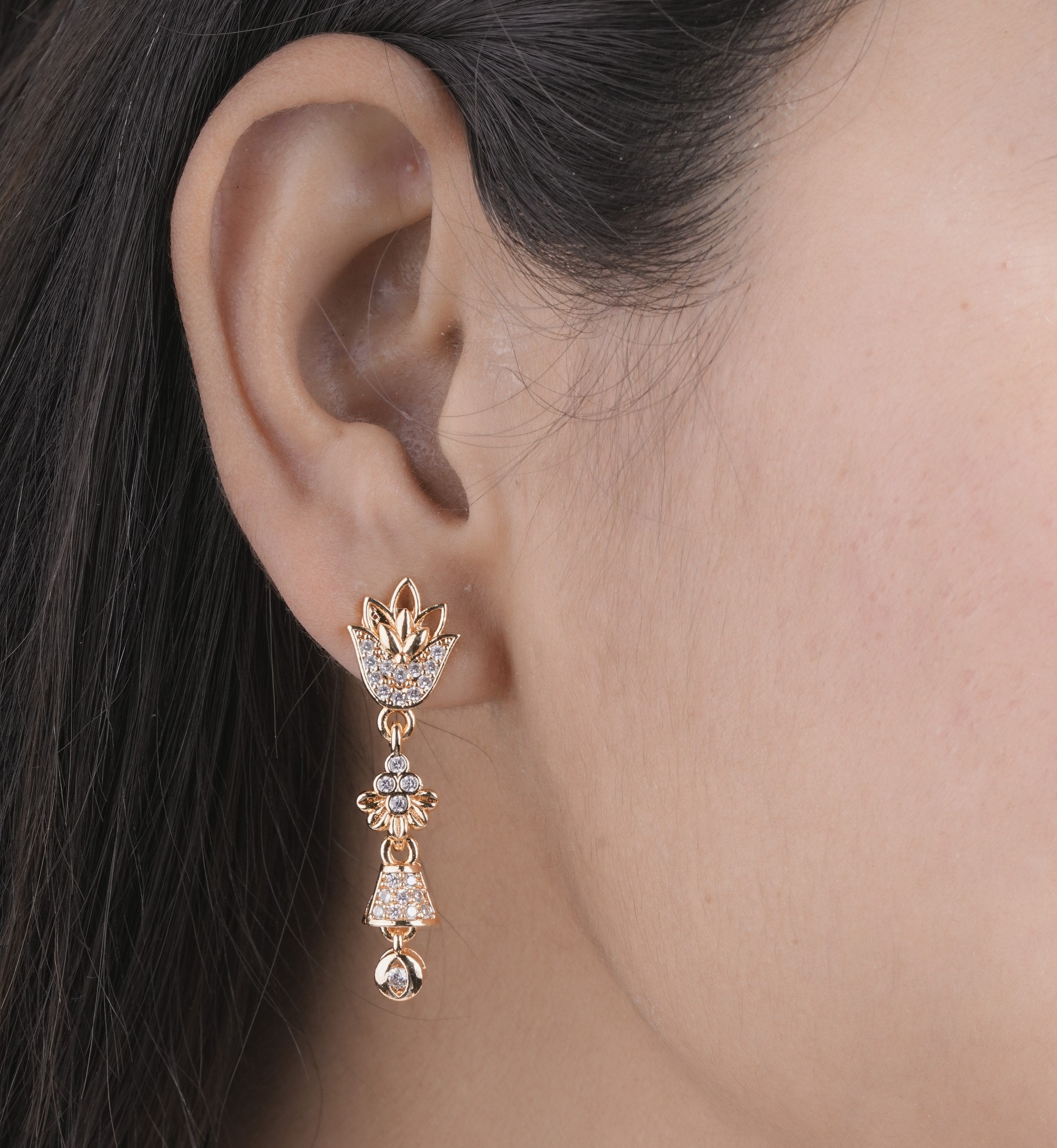 Gold Plated Floral Crystal Drop Earrings ( ERG 3)