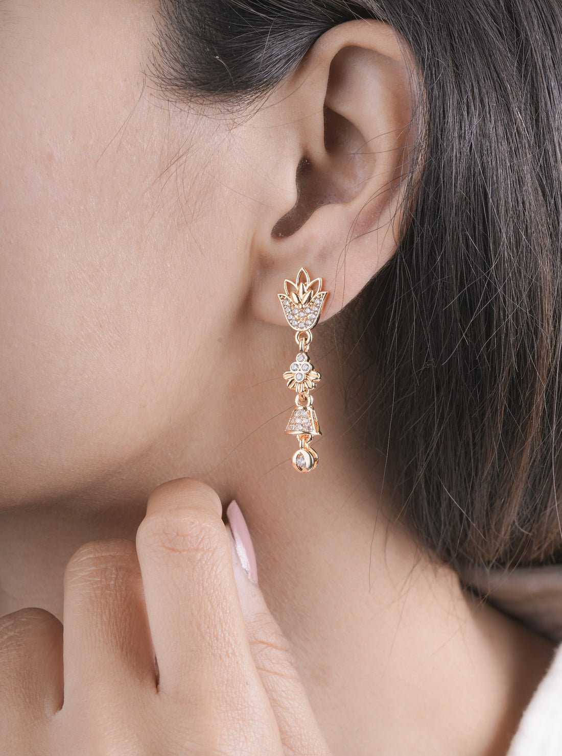 Gold Plated Floral Crystal Drop Earrings ( ERG 3)