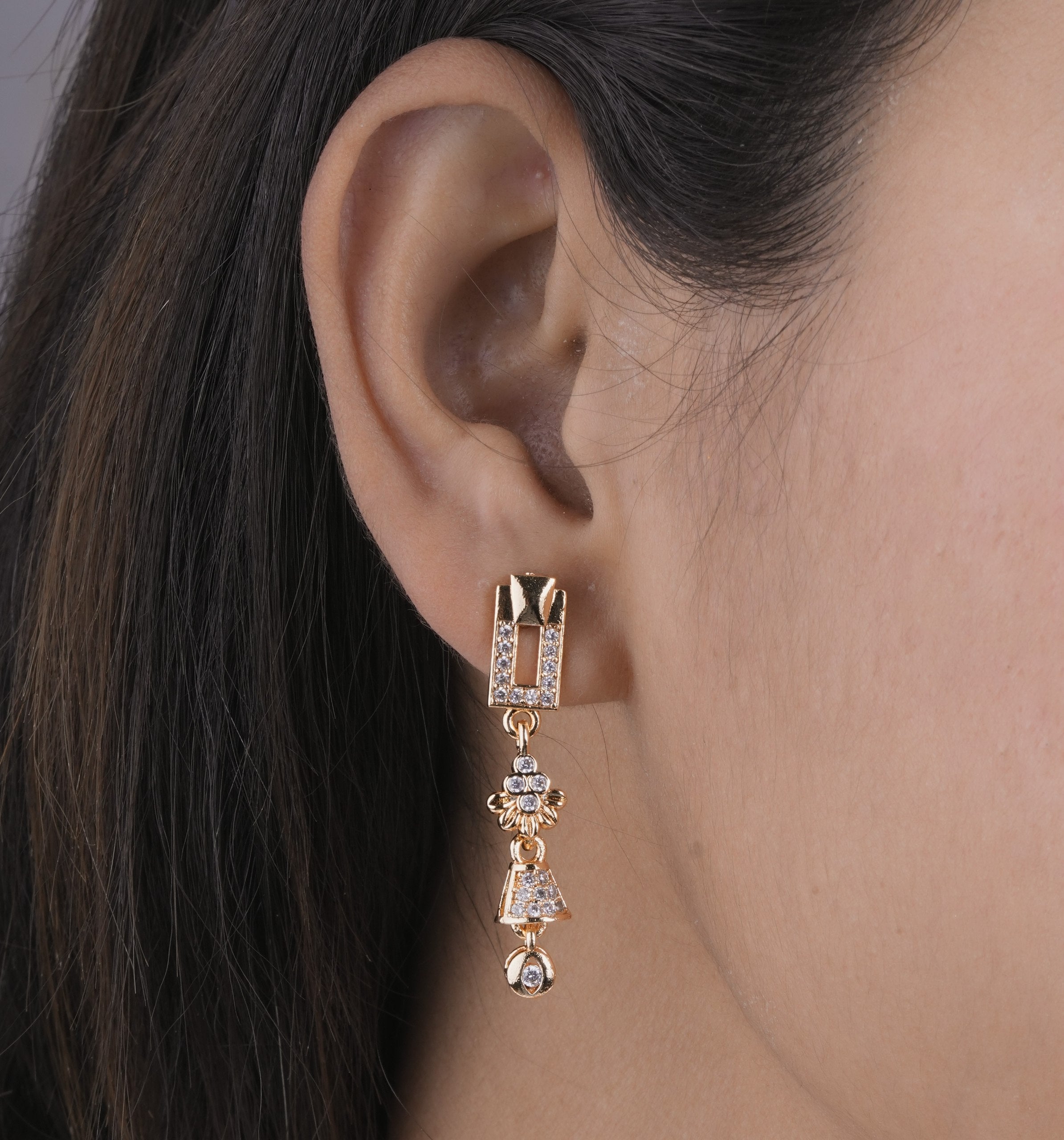 Gold Plated Floral Crystal Drop Earrings ( ERG 4)