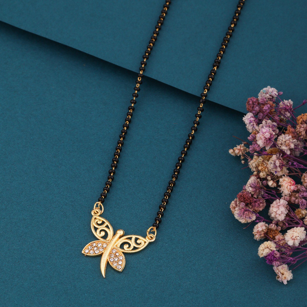 Elegant Gold-Toned Diamond Mangalsutra Necklace for Women (sm16)