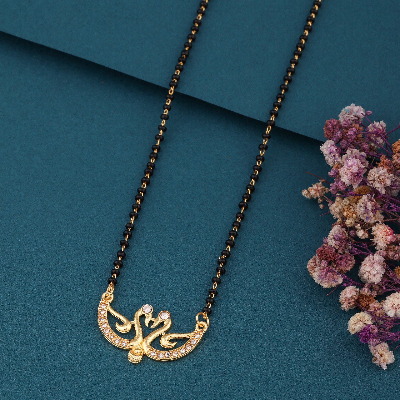 Elegant Gold-Toned Diamond Mangalsutra Necklace for Women (sm18)