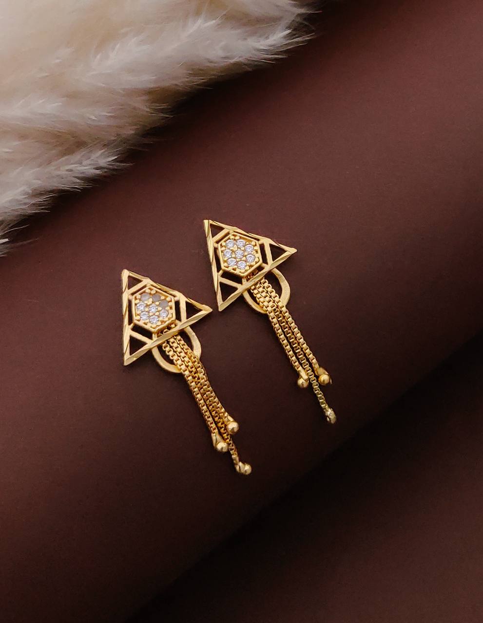 Gold Plated Floral Crystal Drop Earrings ( ME1 )
