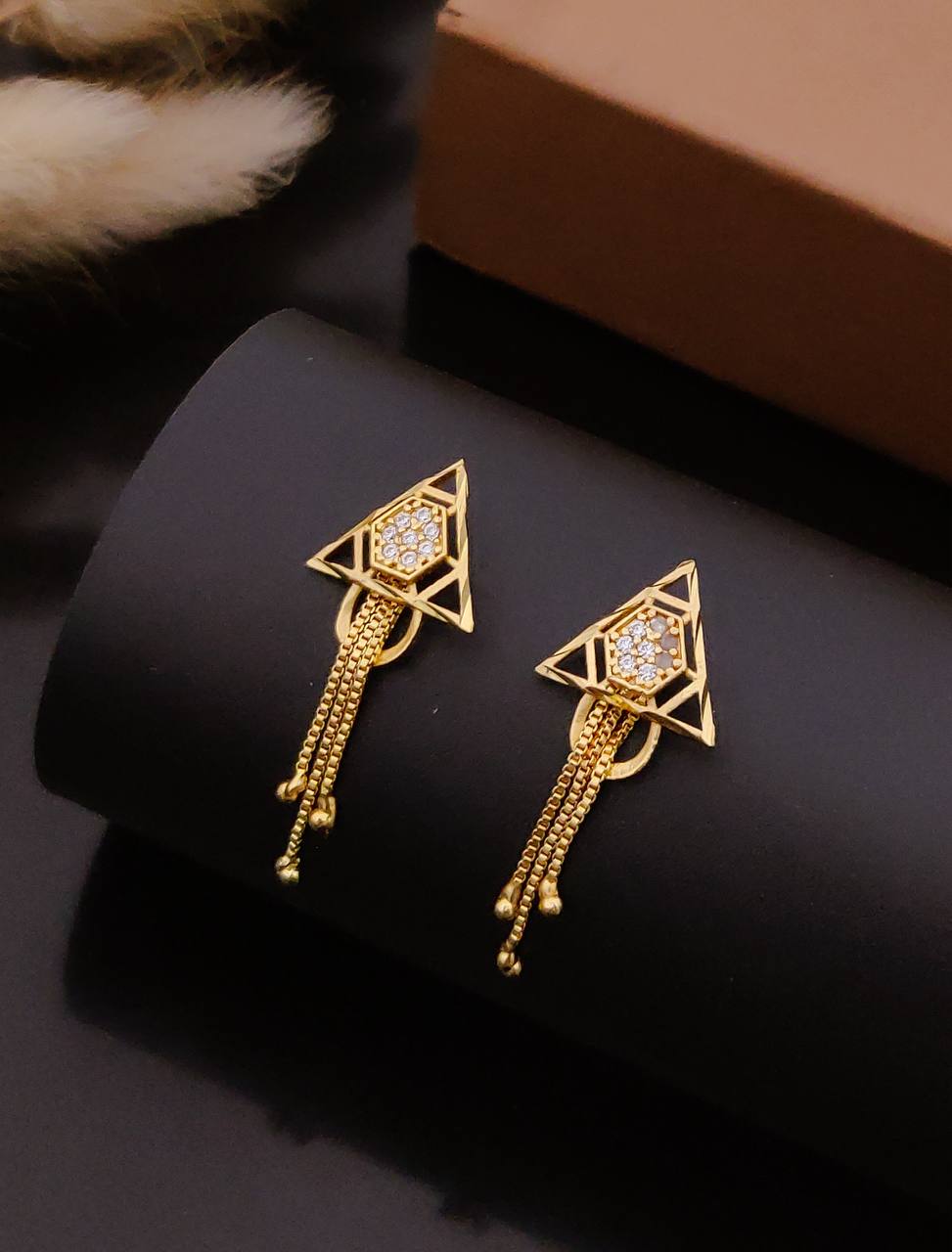 Gold Plated Floral Crystal Drop Earrings ( ME1 )