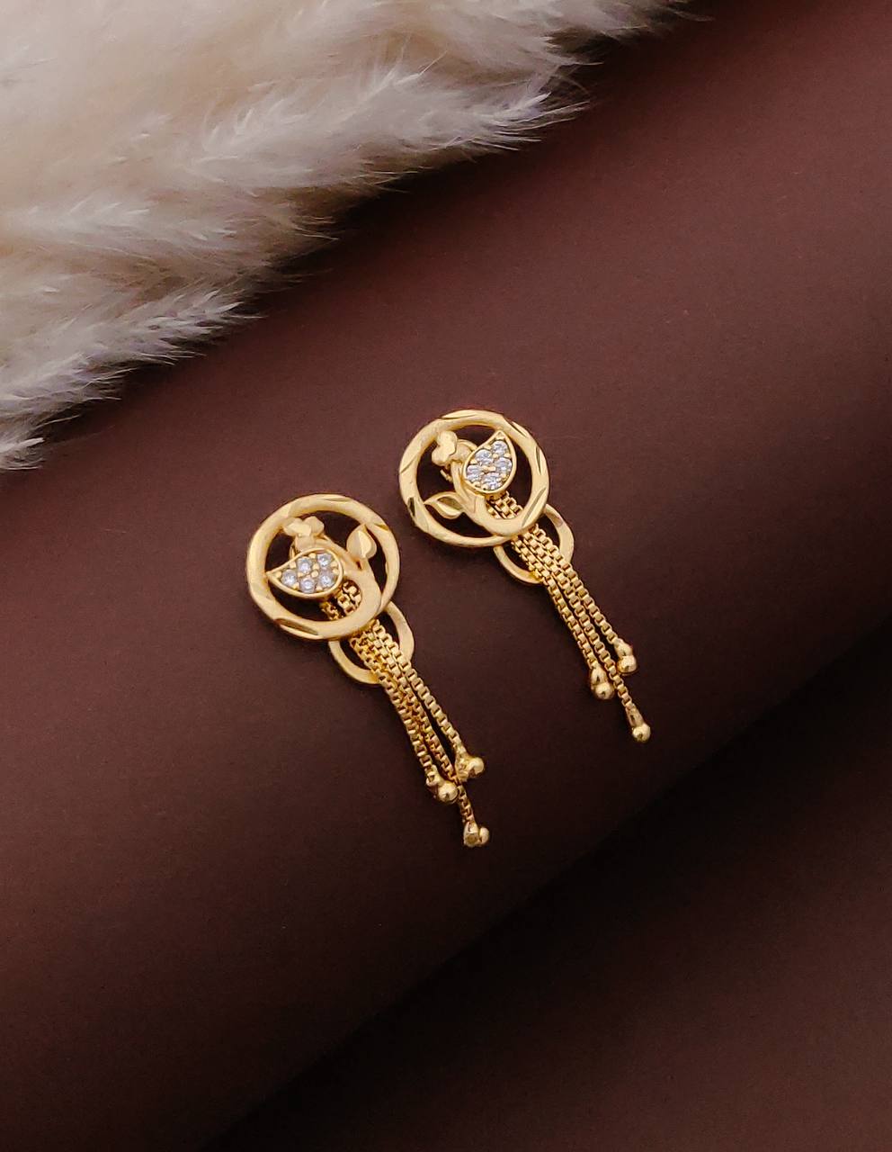 Gold Plated Floral Crystal Drop Earrings ( ME2 )