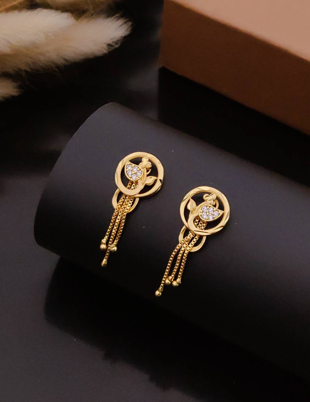 Gold Plated Floral Crystal Drop Earrings ( ME2 )