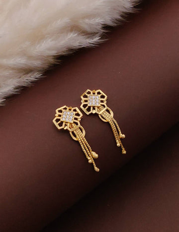 Gold Plated Floral Crystal Drop Earrings ( ME3 )