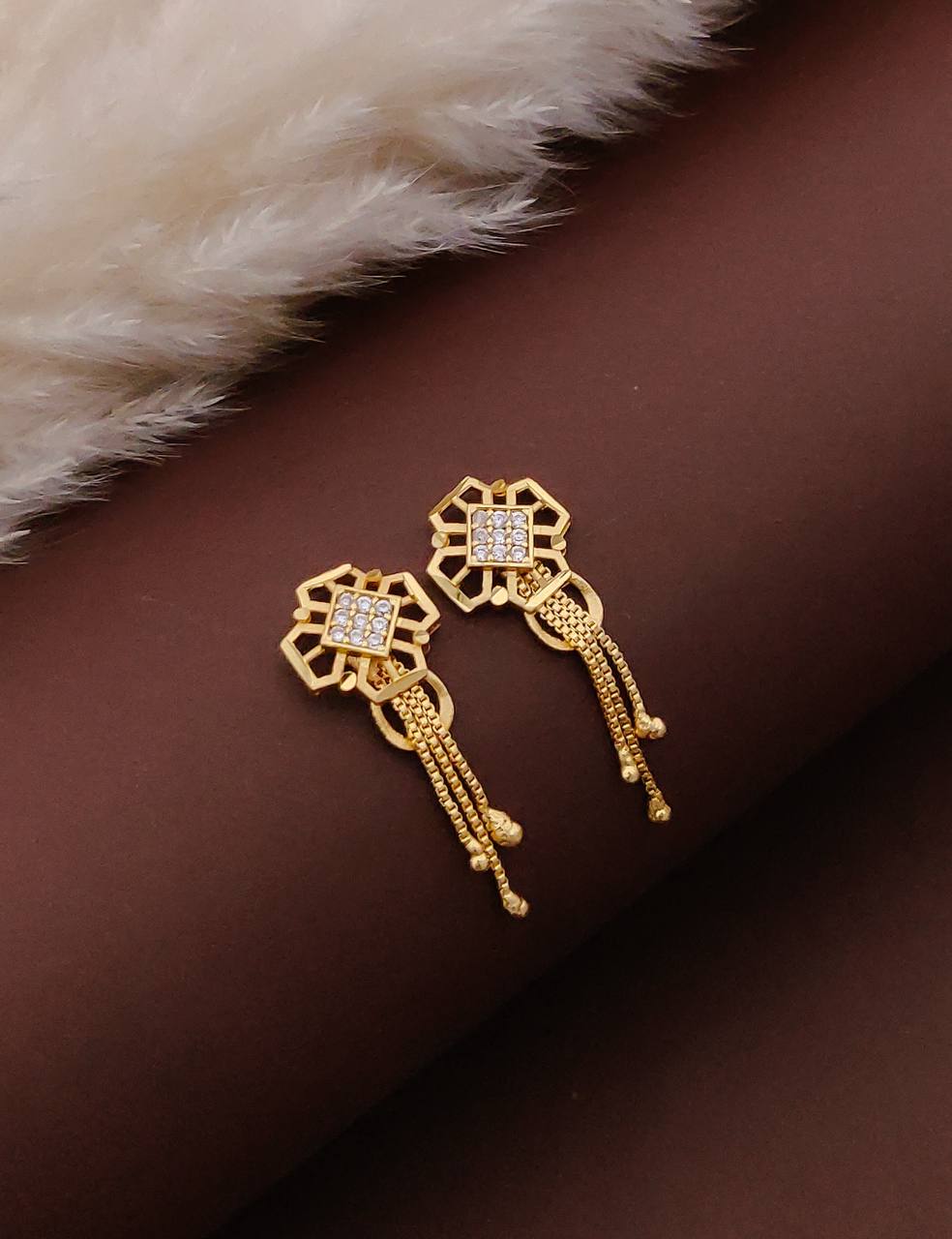 Gold Plated Floral Crystal Drop Earrings ( ME3 )