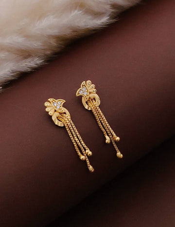 Gold Plated Floral Crystal Drop Earrings ( ME4 )