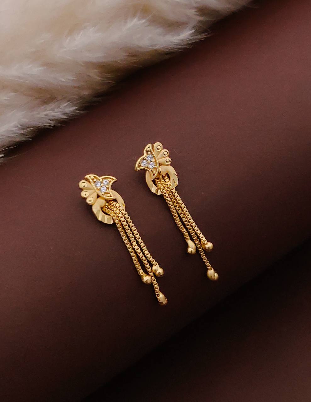 Gold Plated Floral Crystal Drop Earrings ( ME4 )