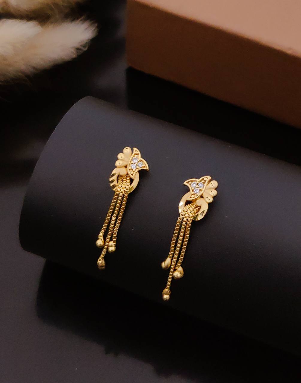 Gold Plated Floral Crystal Drop Earrings ( ME4 )