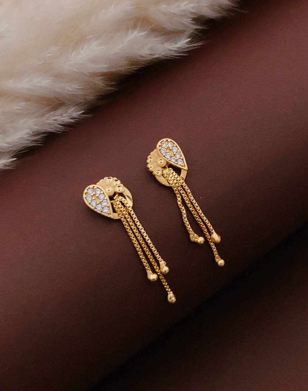 Gold Plated Floral Crystal Drop Earrings ( ME5 )