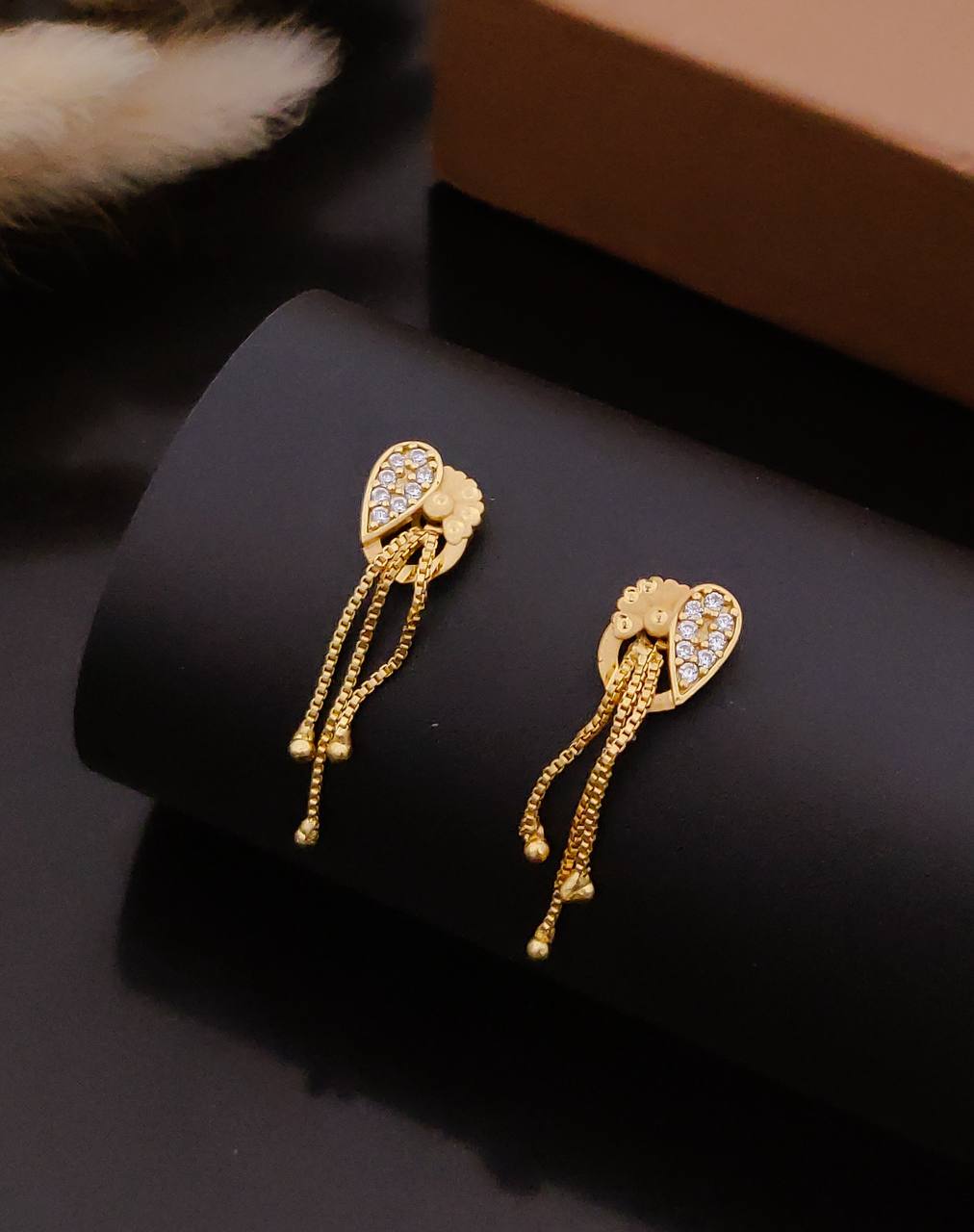 Gold Plated Floral Crystal Drop Earrings ( ME5 )