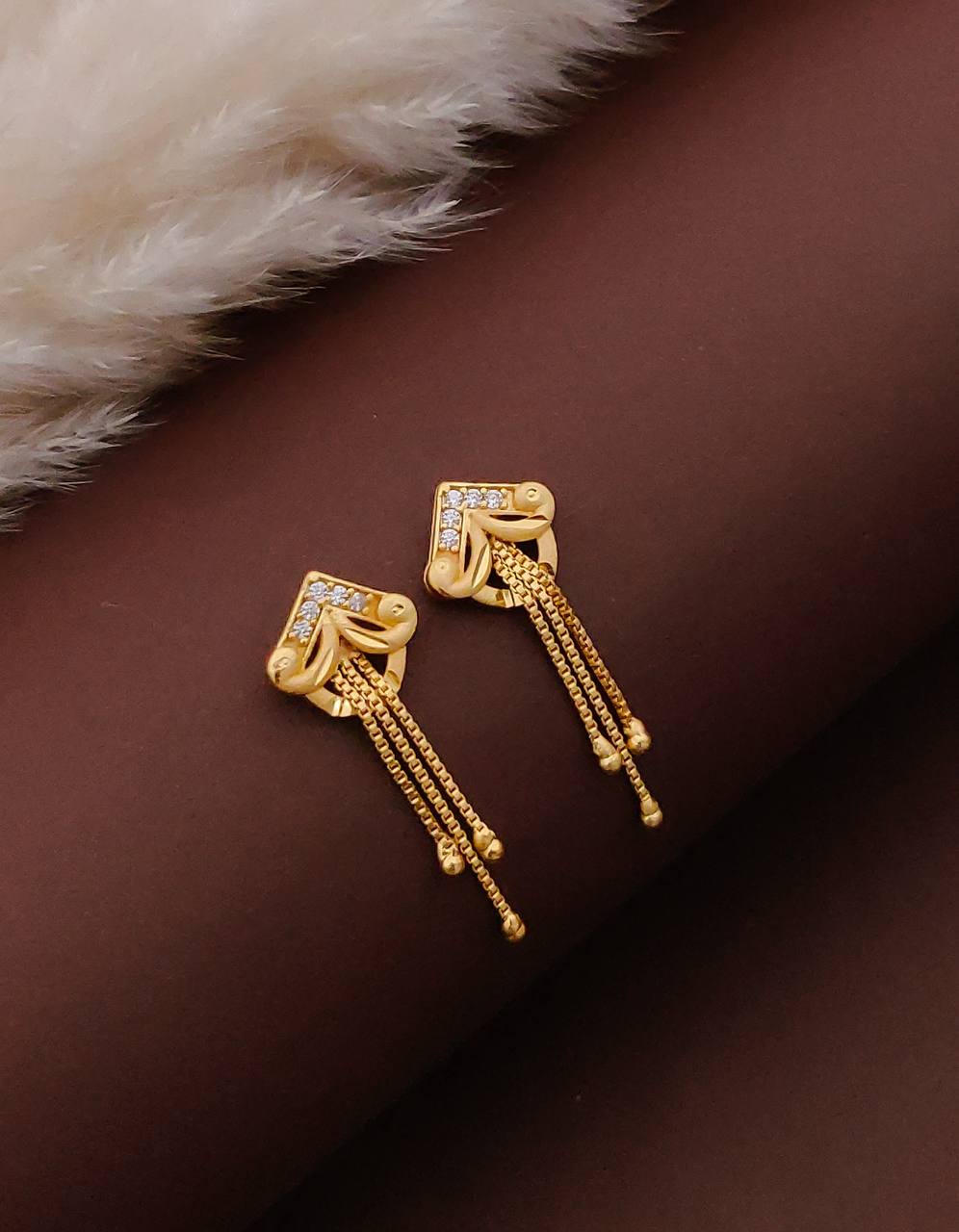 Gold Plated Floral Crystal Drop Earrings ( ME6 )