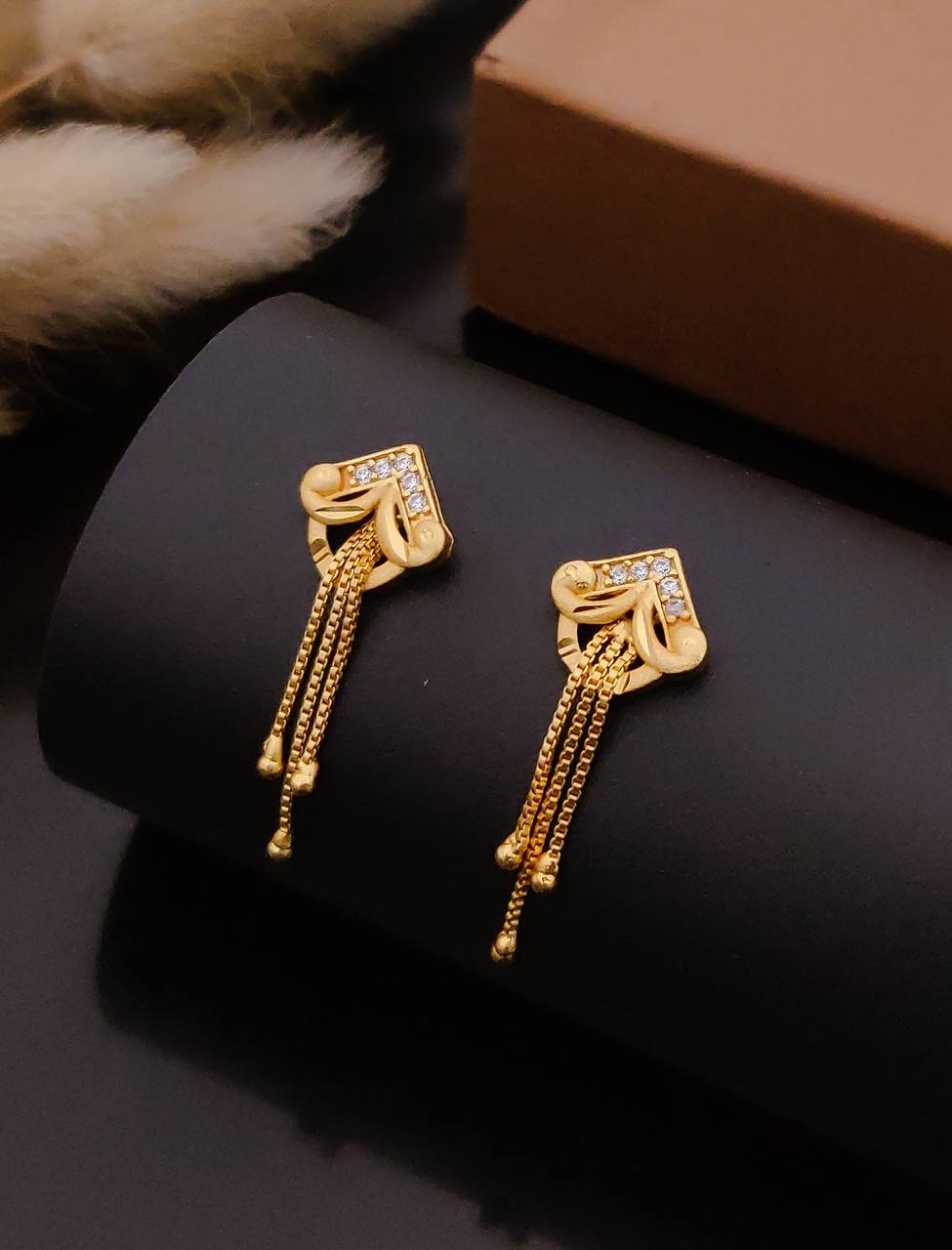 Gold Plated Floral Crystal Drop Earrings ( ME6 )