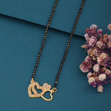 Elegant Gold-Toned Diamond Mangalsutra Necklace for Women (sm4)