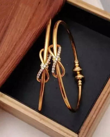 Elegant Women's Gold-Toned Crystal Embellished Kada Set (BG0)