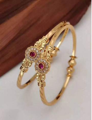 Elegant Women's Gold-Toned Crystal Embellished Kada Set (BG1)