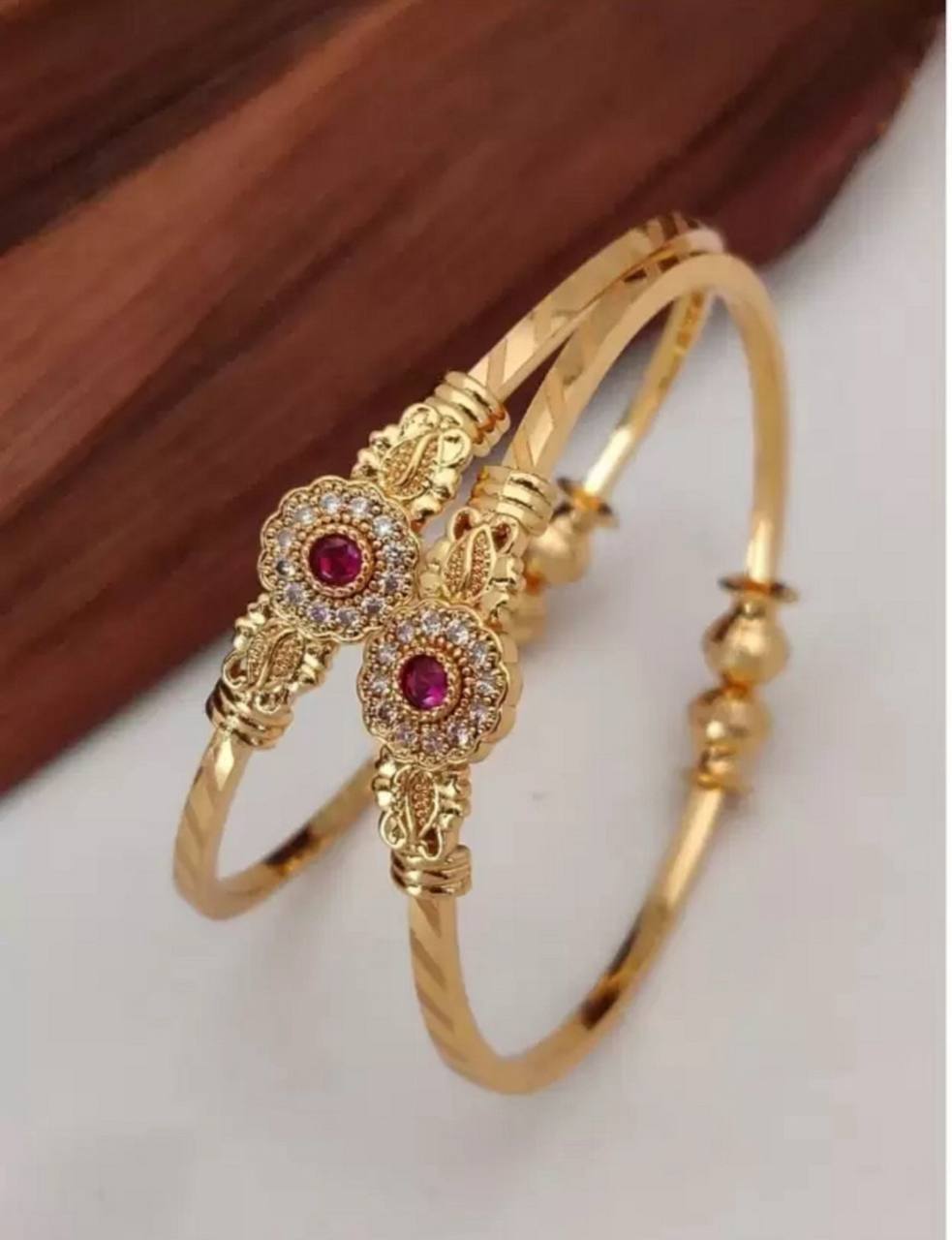 Elegant Women's Gold-Toned Crystal Embellished Kada Set (BG1)