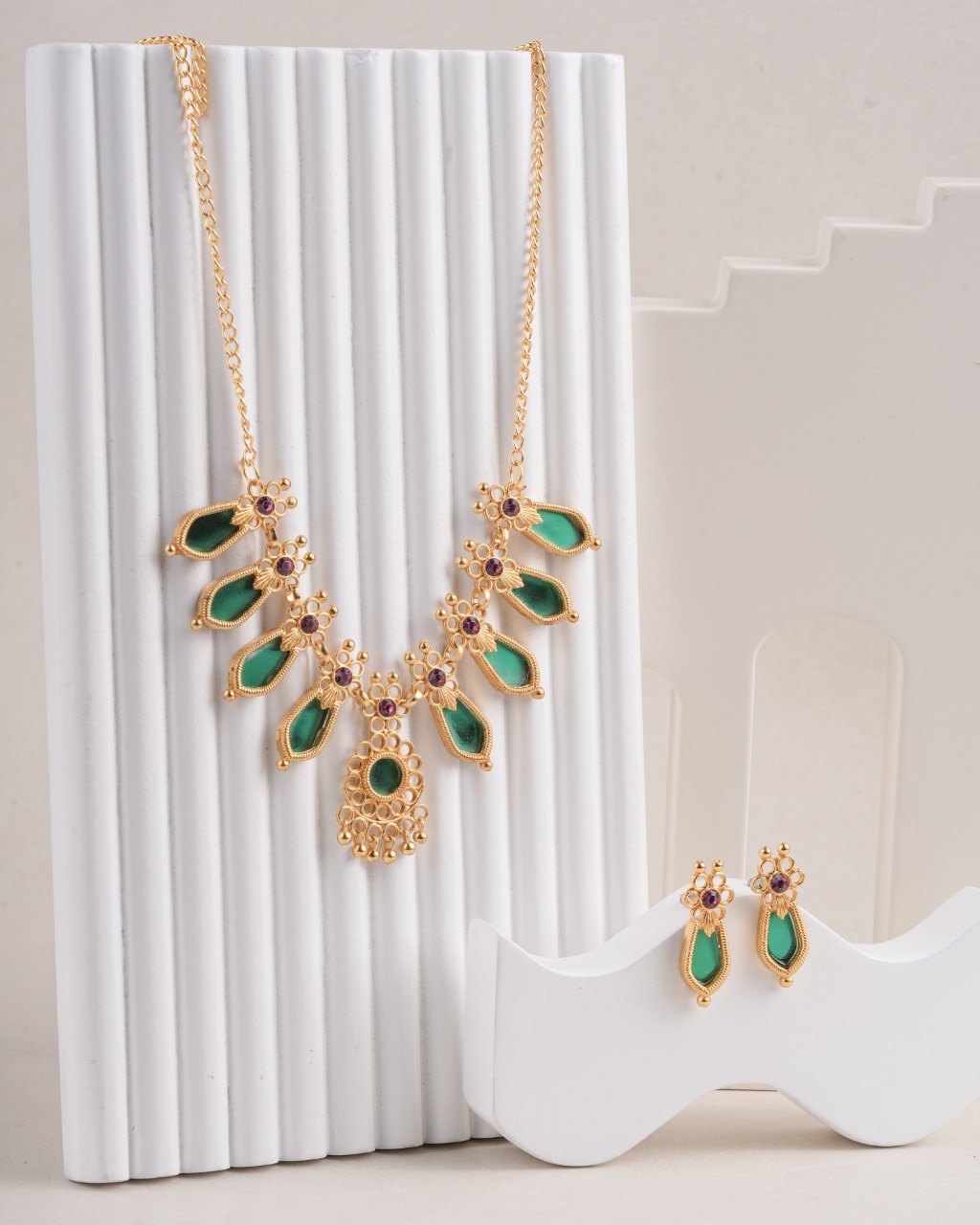 Premium Necklace Set with Earrings (D1-Green)