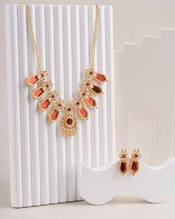 Premium Necklace Set with Earrings (D1-red)