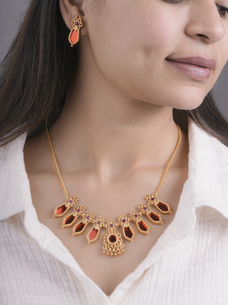 Premium Necklace Set with Earrings (D1-red)