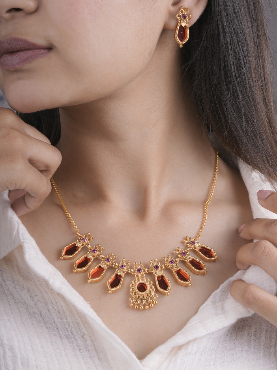 Premium Necklace Set with Earrings (D1-red)