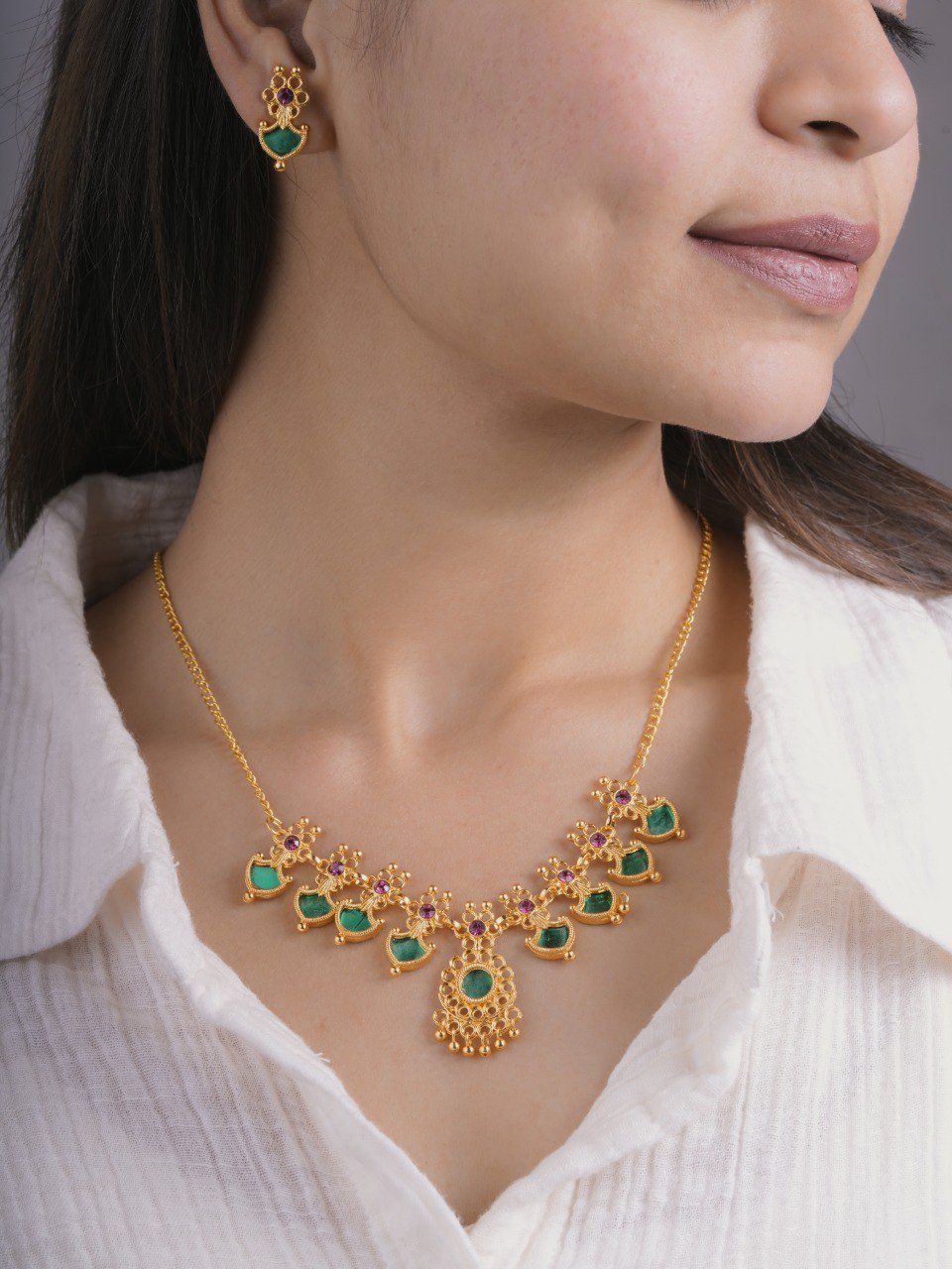 Premium Necklace Set with Earrings (D2-green)
