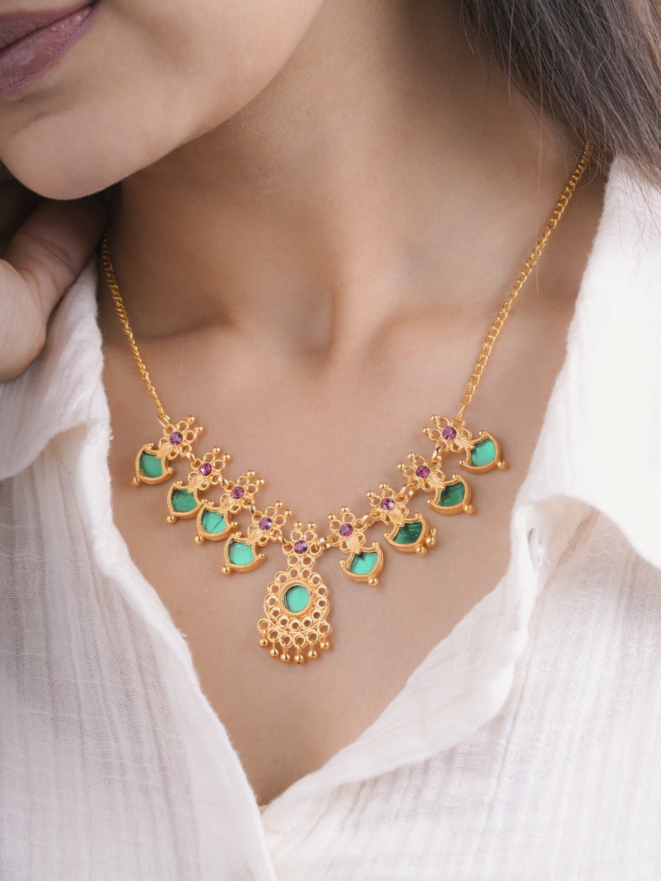 Premium Necklace Set with Earrings (D2-green)